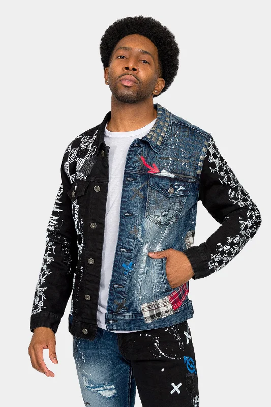 Color Block Fashion Denim Jacket One-Shoulder Jacket Off-the-Shoulder Jacket Asymmetrical Jacket Color Block Fashion Denim Jacket One-Shoulder Jacket Off-the-Shoulder Jacket Asymmetrical Jacket
