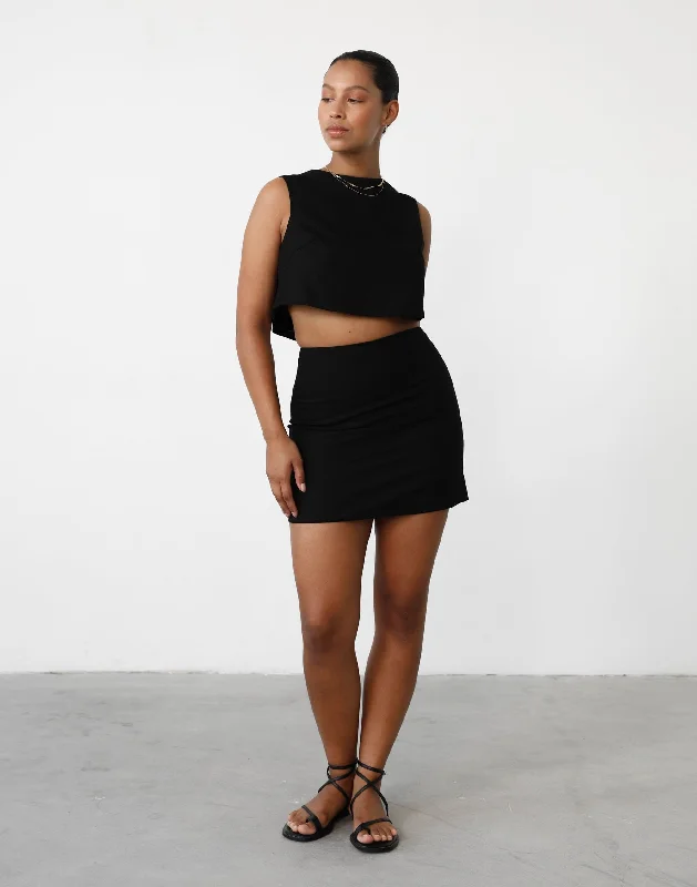 Como Linen Mini Skirt (Black) pencil skirt chic