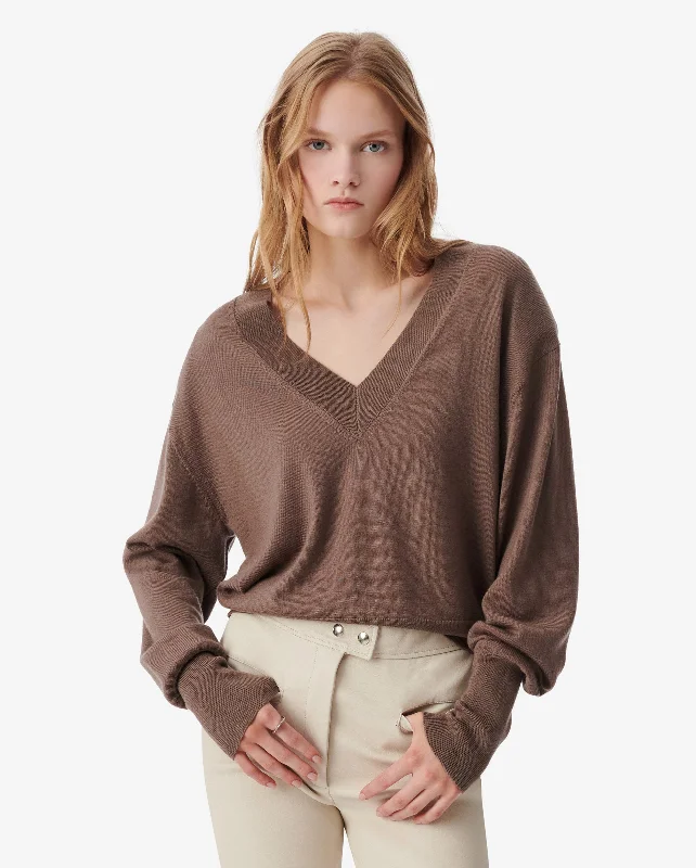 HELORY V-NECK SWEATER / WARM TAUPE Nylon Fabric Polyester Fabric Spandex Fabric