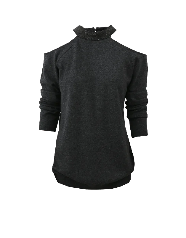 Cold Shoulder Sweater Boat Neck Shawl Collar Notched Collar