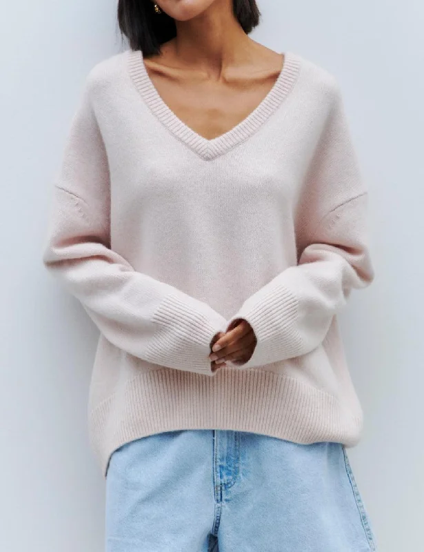 Ladies Solid Color V Neck Knit Sweater 015 Seamless Knitted Crochet