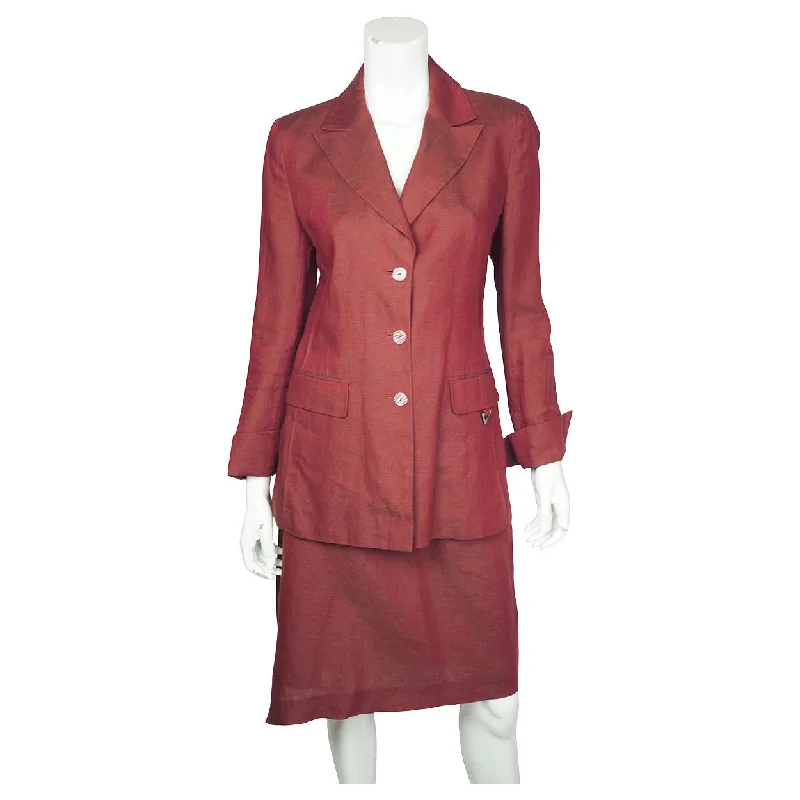 Vintage Kenzo Jungle Jacket Skirt Suit Red Cotton French Size 38 US 8 Faux Fur Jacket Real Fur Jacket Shearling Jacket