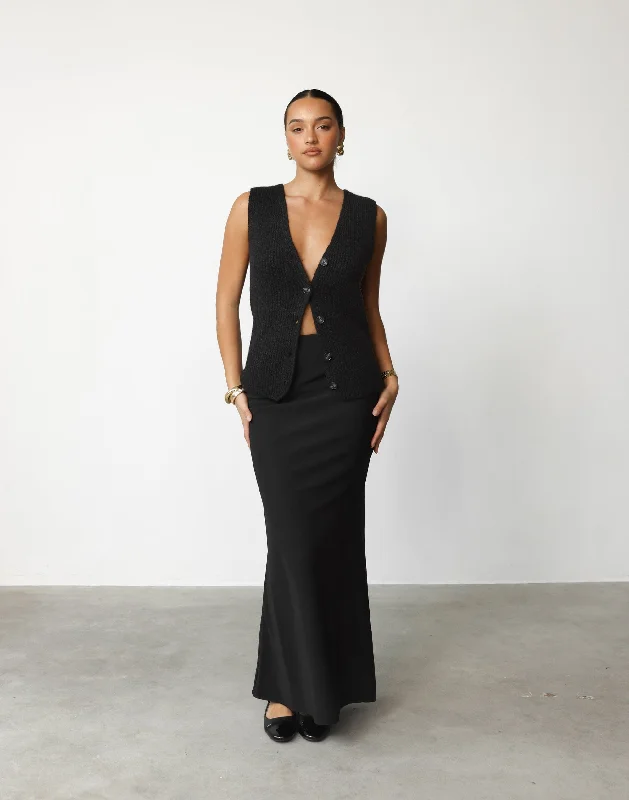 Lilou Maxi Skirt (Black) corduroy skirt cozy