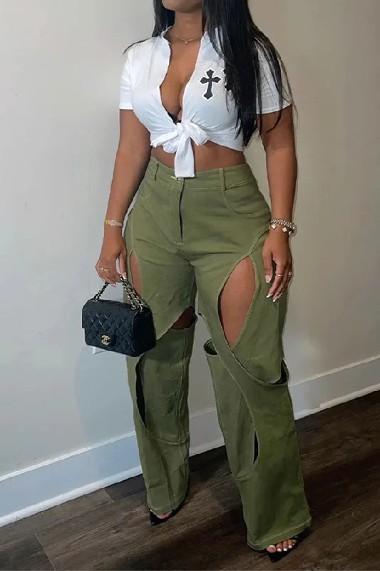storexq Patchwork Cutout Whimsical Irregular Pants Elegant Silk Pants