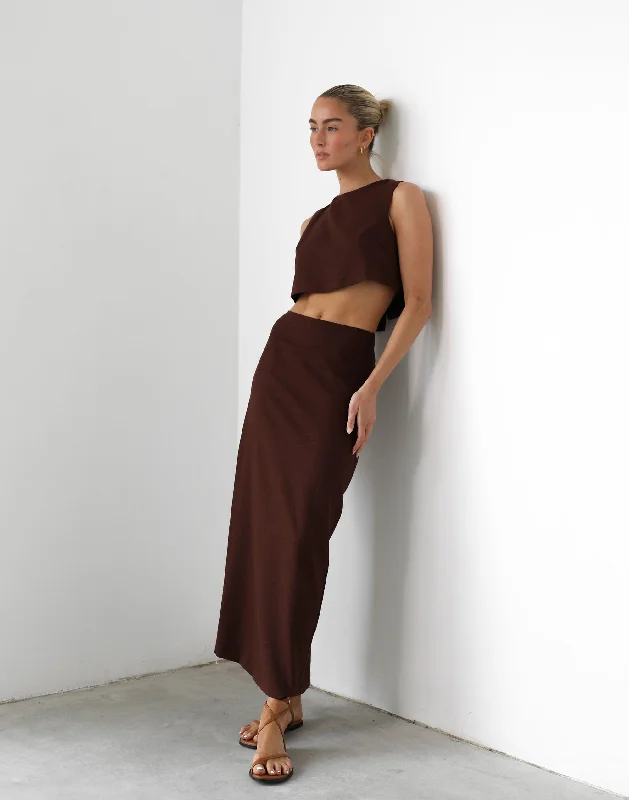 Como Linen Maxi Skirt (Cocoa) denim skirt classic