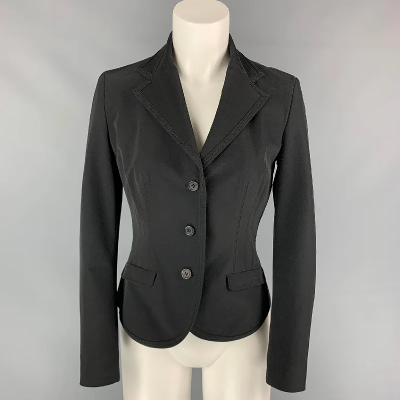 PRADA Size 4 Black Polyester Single Breasted Jacket Blazer Boat Neck Shawl Collar Notched Collar PRADA Size 4 Black Polyester Single Breasted Jacket Blazer Boat Neck Shawl Collar Notched Collar