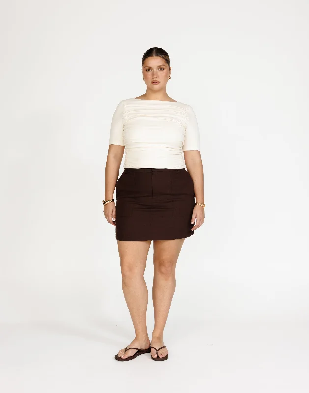 Frankie Mini Skirt (Chocolate) velvet skirt luxury
