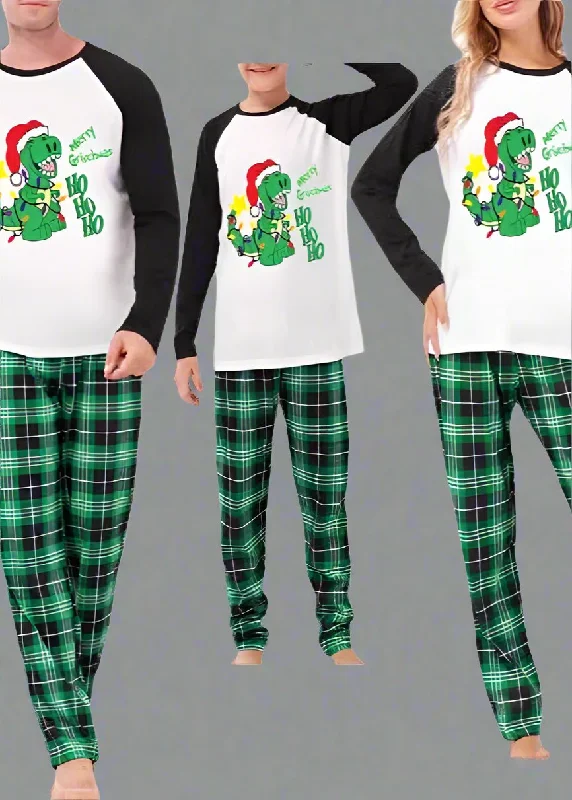 Family Matching "Merry Grinchmas" Dinosaur Christmas Pajamas - Fun Holiday Set with Green Plaid Pants Soft Sweatpants Style