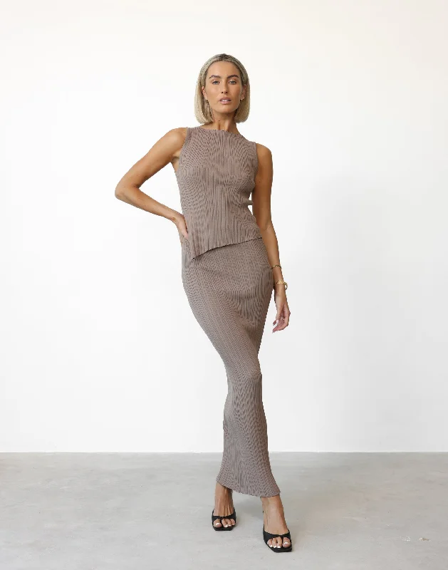 Kienna Maxi Skirt (Mushroom) high slit skirt