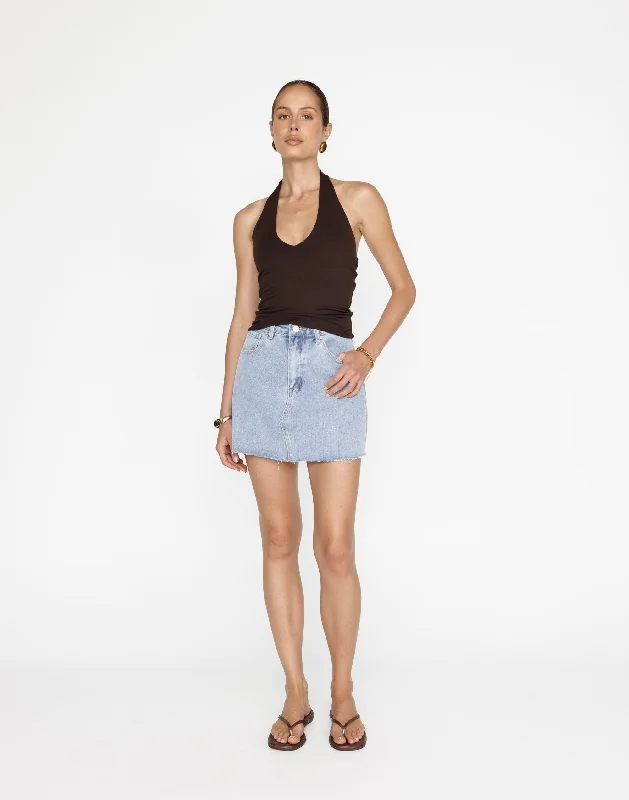 Asher Denim Mini Skirt (Light Vintage) satin skirt smooth