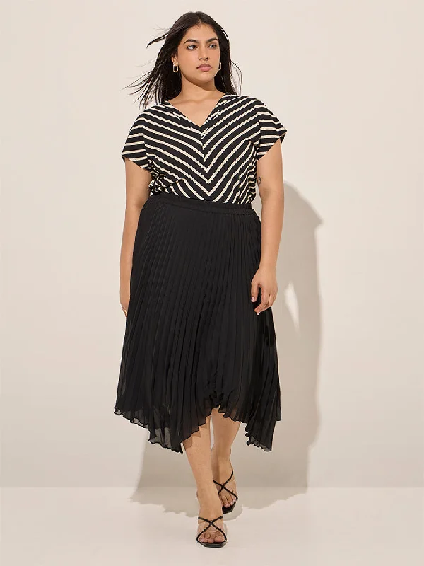Gia Black Accordion Pleated High-Rise Skirt lace skirt intricate