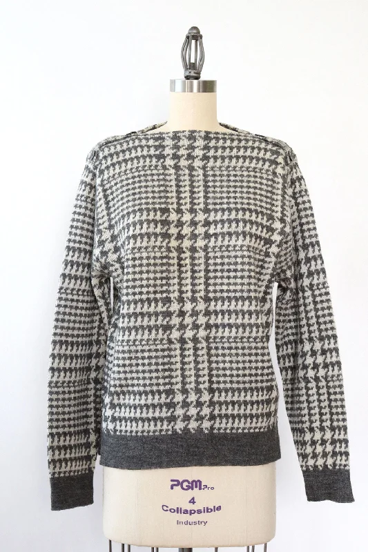Stone Houndstooth Sweater M Elasticated Padded Insulated
