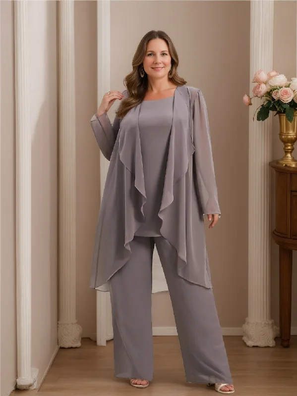 Chiffon Mother of the Bride Pantsuits with Jacket Casual Track Pants