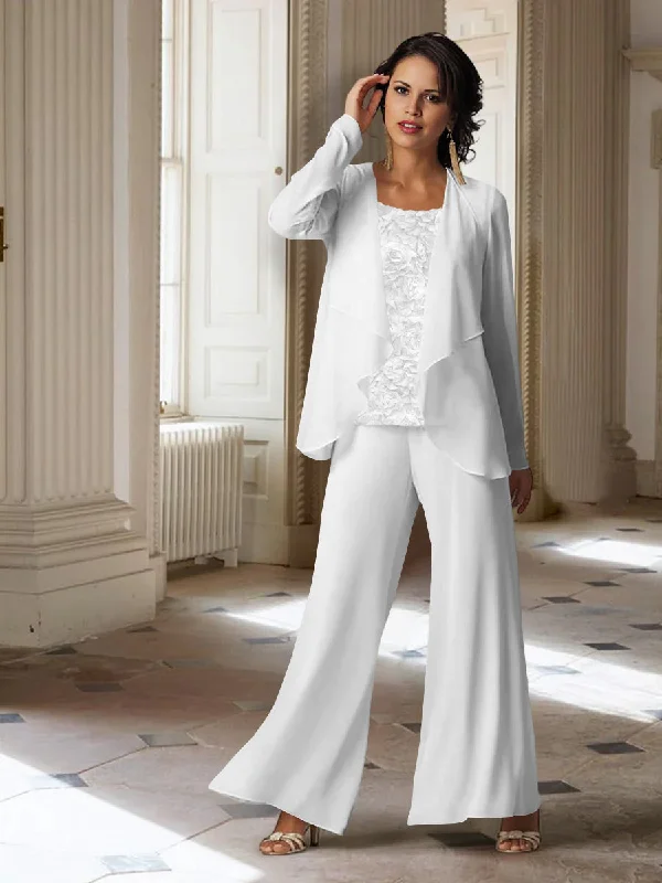 Chiffon Long Sleeves Mother of the Bride Pantsuits with Jacket Cozy Maternity Pants