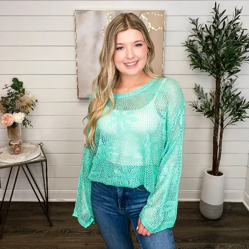 POL Peaceful Exhale Knit Long Sleeve Seafoam Sweater Top Rayon Fabric Velvet Fabric Corduroy Fabric