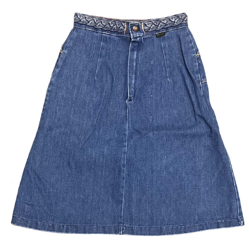 70's Wrangler Midi Denim Braided Belt Skirt (26) floral skirt print