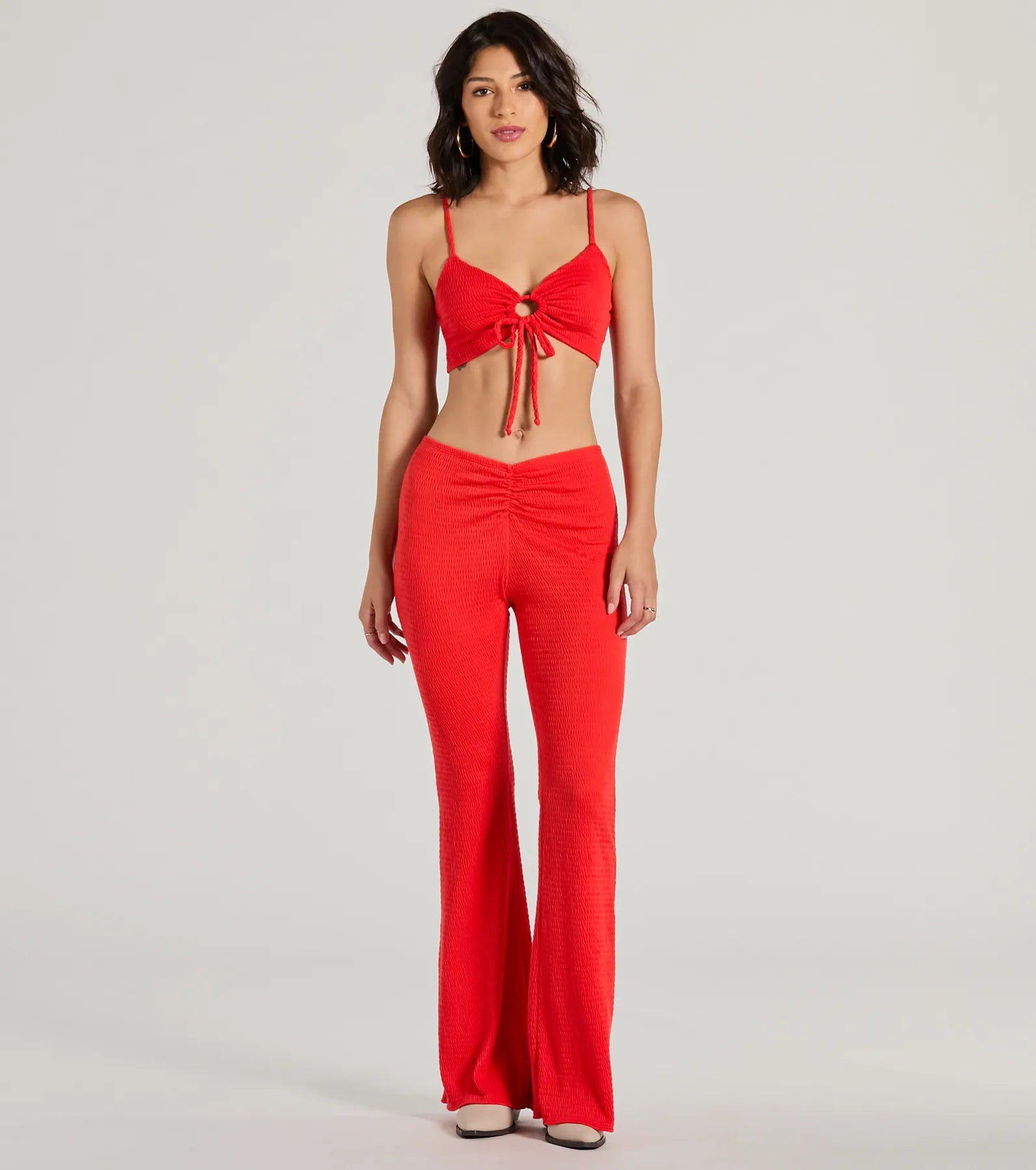 Looking Good V-Waist Smocked Flare Pants Classic Pleated Pants