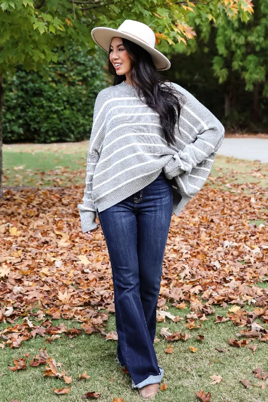 FINAL SALE - Favorite Potential Heather Grey Striped Sweater Spandex Rayon Corduroy