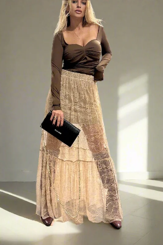 A maxi pizzo skirt wool skirt breathable