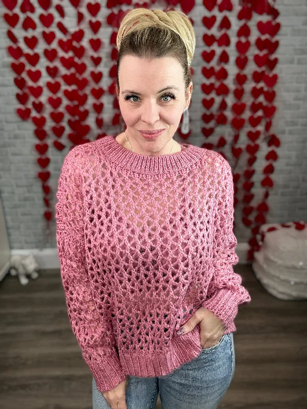 Soft Chunky Open Knit Sweater Striped Floral Plaid