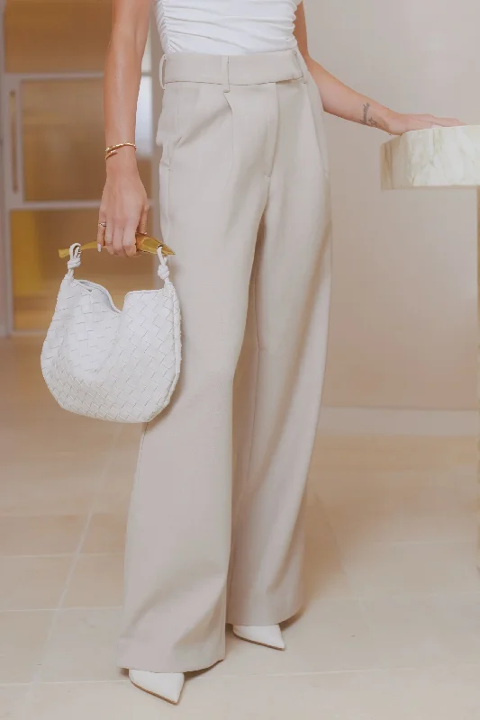 Claire Textured Wide Leg Pants Trendy High-Waist Trousers