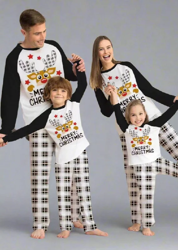 Family Matching Christmas Pajama Set - Plaid Pants with Cute Reindeer Print in Black & White Relaxed Lounge Trousers