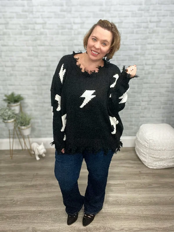 Light Up the Room Distressed Lightning Sweater Fleece Fabric Down Fabric Feather Fabric