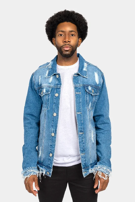 Distressed Just Ride Denim Jacket Fleece Jacket Down Jacket Parka