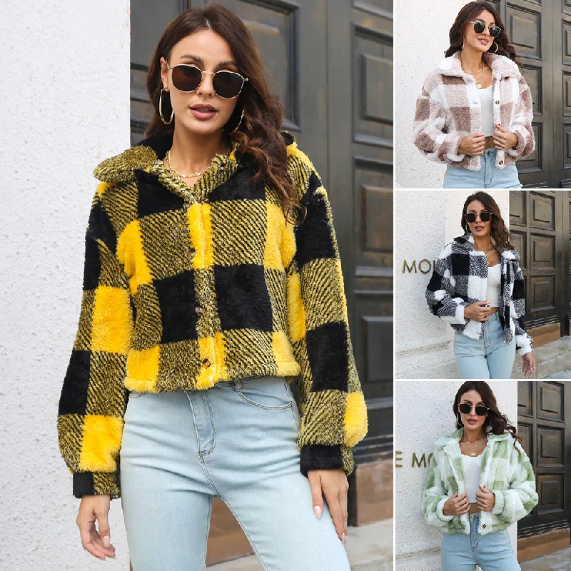 Plaid Double Sided Velvet Jacket For Women Lantern Sleeve Loose Short Coat Autumn And Winter Plush Clothing Jersey Jacket Tulle Jacket Batik Jacket Plaid Double Sided Velvet Jacket For Women Lantern Sleeve Loose Short Coat Autumn And Winter Plush Clothing Jersey Jacket Tulle Jacket Batik Jacket