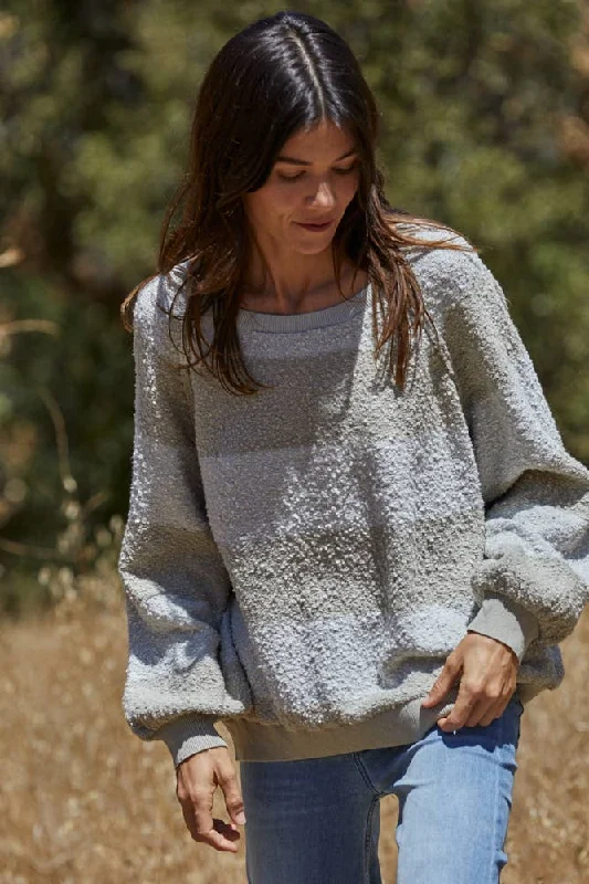 JANIE STRIPED SWEATER: Sage Chenille Blend Fleece Blend Nylon Blend