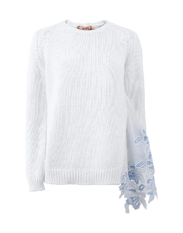 Lace Insert Chunky Sweater Layered Multi-layer Single Layer
