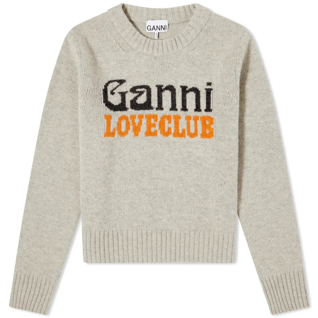 Ganni O-Neck Sweater 'Oyster Grey' Chenille Brocade Lace
