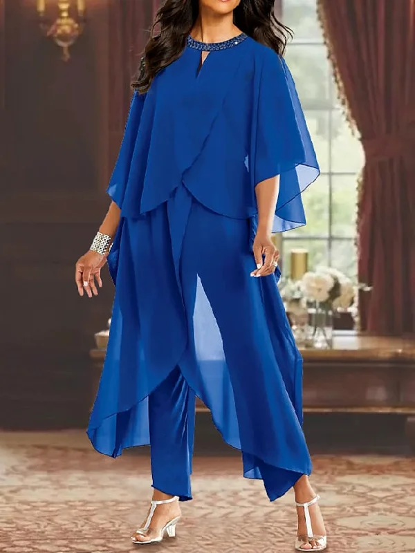 Chiffon Scoop Mother of the Bride Pantsuits Stylish Casual Pants
