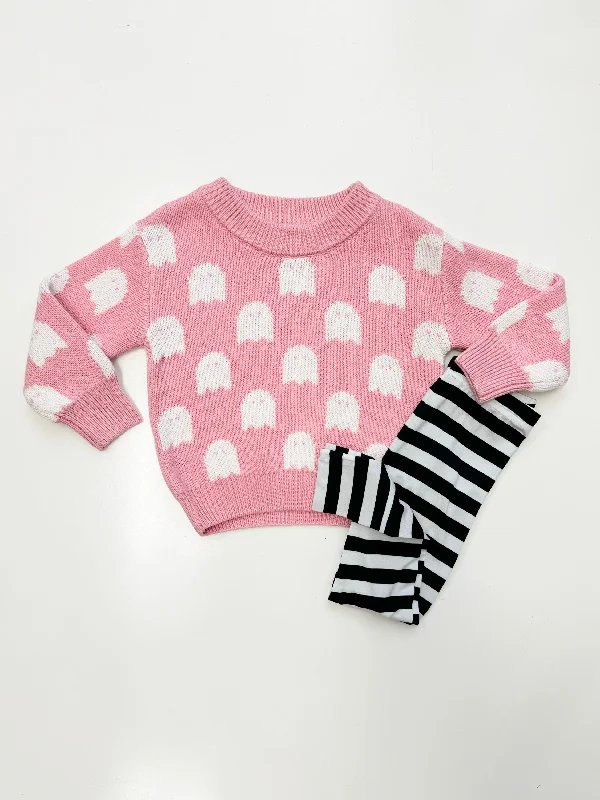 Pink Ghosts Sweater & Leggings Set Print Jacquard Patchwork
