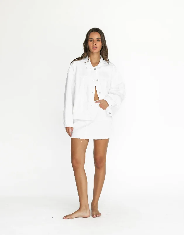Rowan Denim Mini Skirt (White) cotton skirt soft