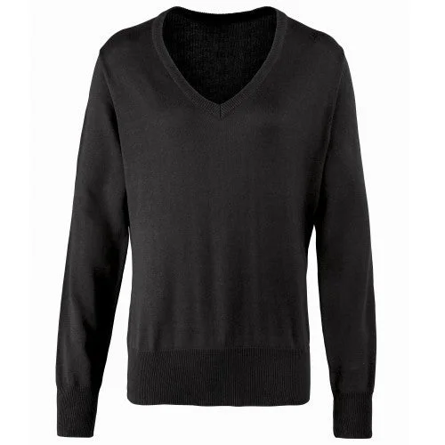 Premier Womens/Ladies V-Neck Knitted Sweater / Top Welt Pockets Slit Pockets Flap Pockets