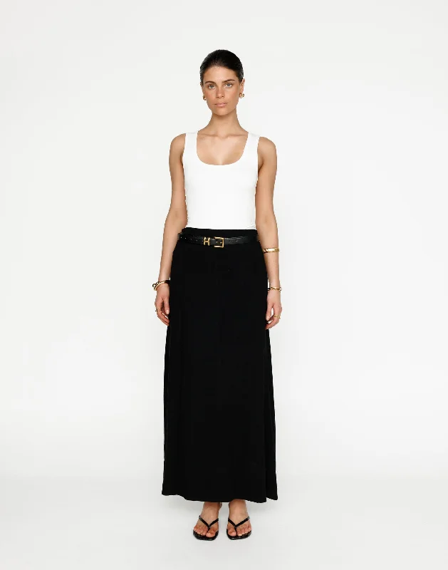 Lillian Maxi Skirt (Black) zip skirt side