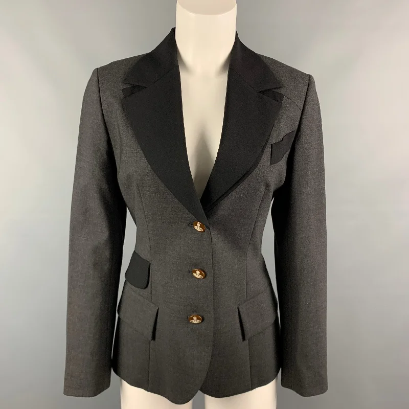 VIVIENNE WESTWOOD RED LABEL Size 2 Charcoal & Black Color Block Jacket Faux Fur Jacket Real Fur Jacket Shearling Jacket