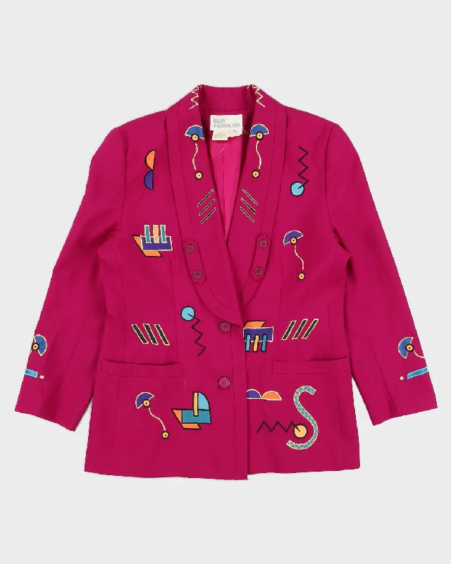 Pink Embroidered Blazer Jacket - M Bomber Jacket Anorak Windbreaker