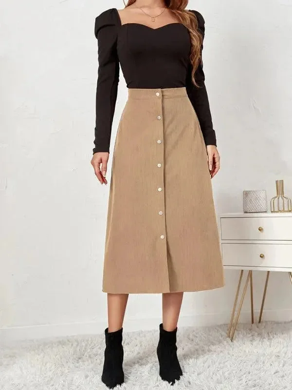 Corduroy High Waisted Midi Skirt high waist skirt