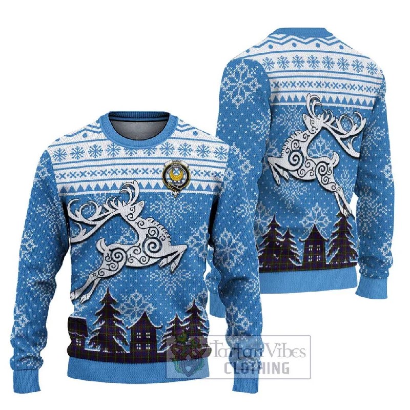 Durie Clan Christmas Ugly Sweater Celtic Reindeer Style Mesh Sweater Canvas Denim