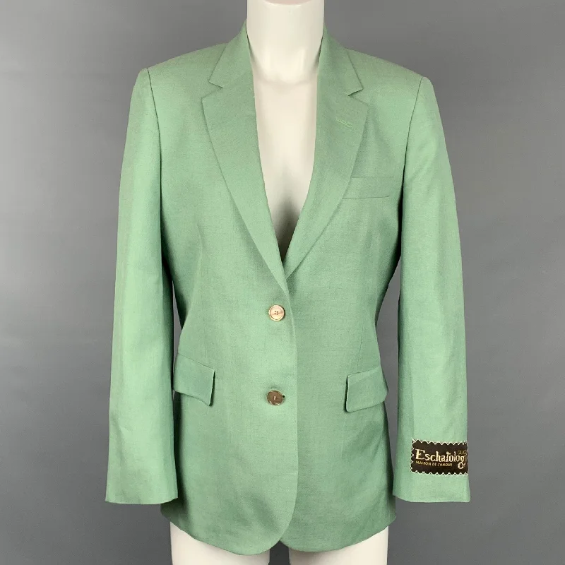 GUCCI Eschatology Size S Green Viscose / Linen Blend Notch Lapel Oversized Jacket Lace Jacket Ribbed Jacket Sequined Jacket