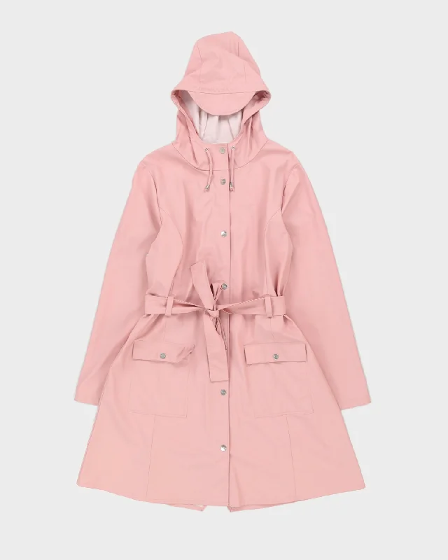 Rains Pink Waterproof Rain Jacket - M Zip Front Button Front Snap Front
