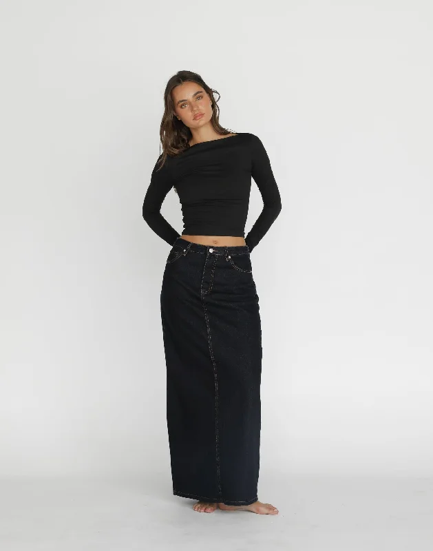 Tyler Denim Maxi Skirt (Midnight) denim skirt stylish