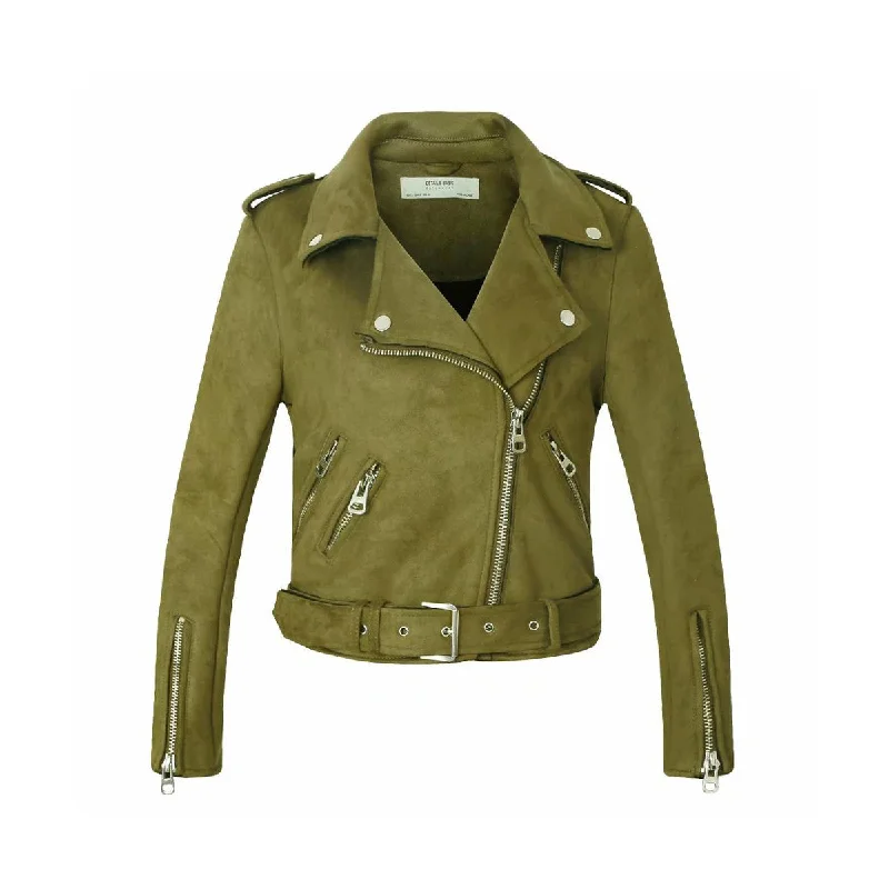 Short Suede Jacket Front Pockets Side Pockets Patch Pockets