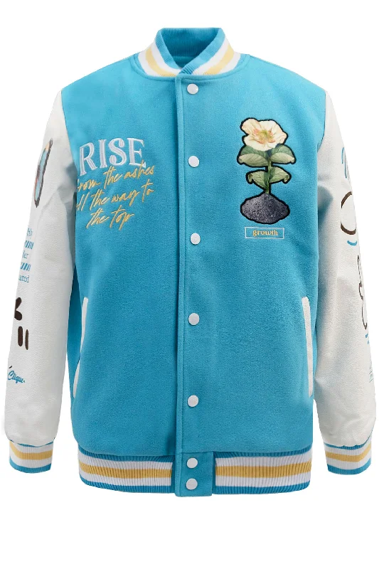 Men's Rise Again Embroidered Melton Varsity Jacket Zippered Jacket Buttoned Jacket Snapped Jacket