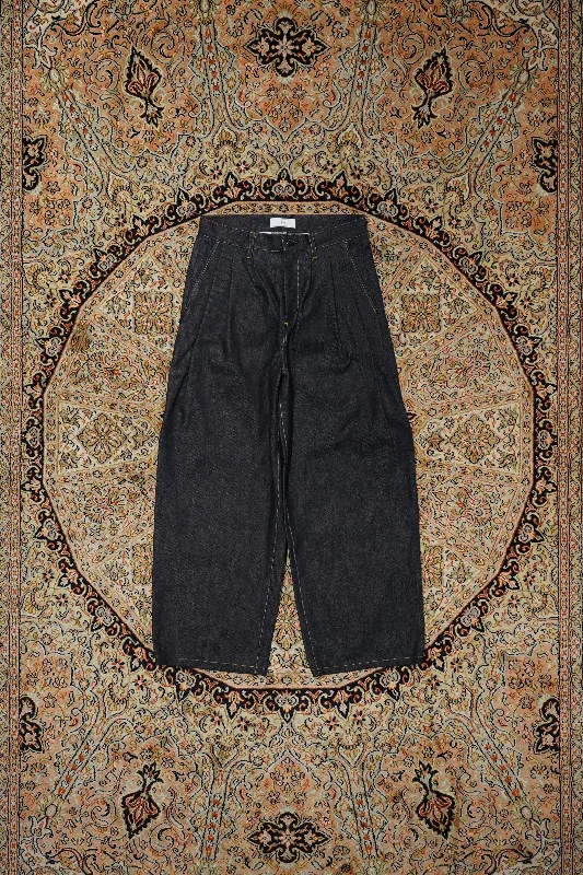 STITCH DENIM PANTS (YELLOW STITCH) Stylish Paperbag Waist Pants