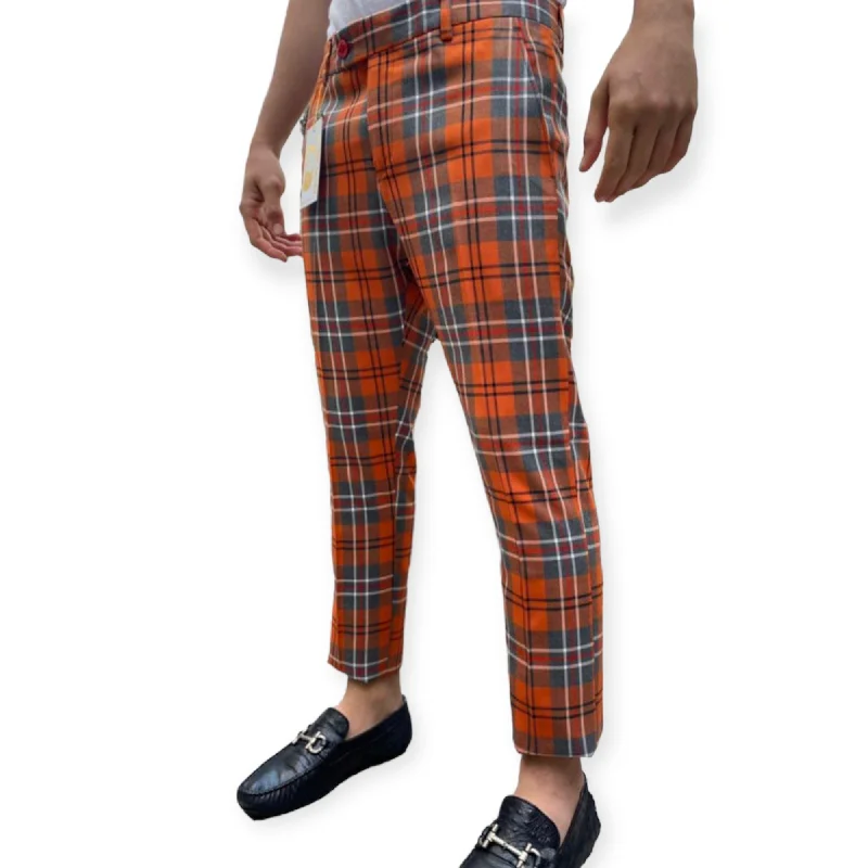 DJ PLUS: Plaid Skinny Dress Pants ON46 Comfortable Jogging Pants