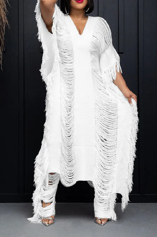 storexq Patchwork Ripped Tassel Whimsical Pant Suit Comfortable Cargo Pants