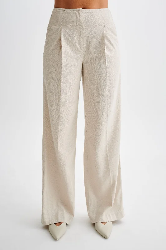 Adrina Straight Leg Linen Pant - Natural Soft Sweatpants Style